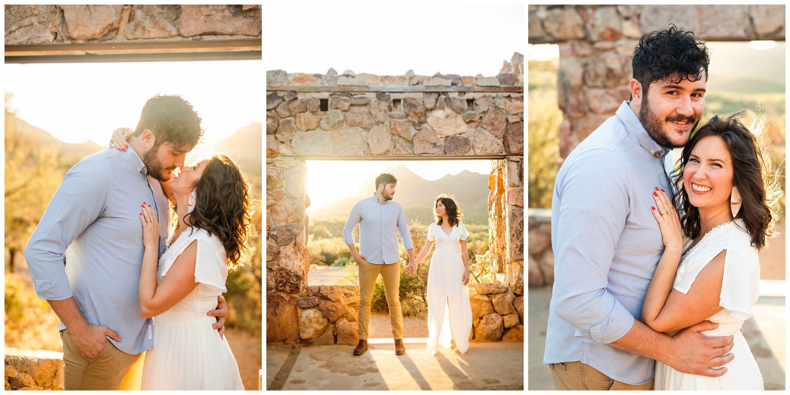 Wedding photographer captures couple in golden hour desert scenery