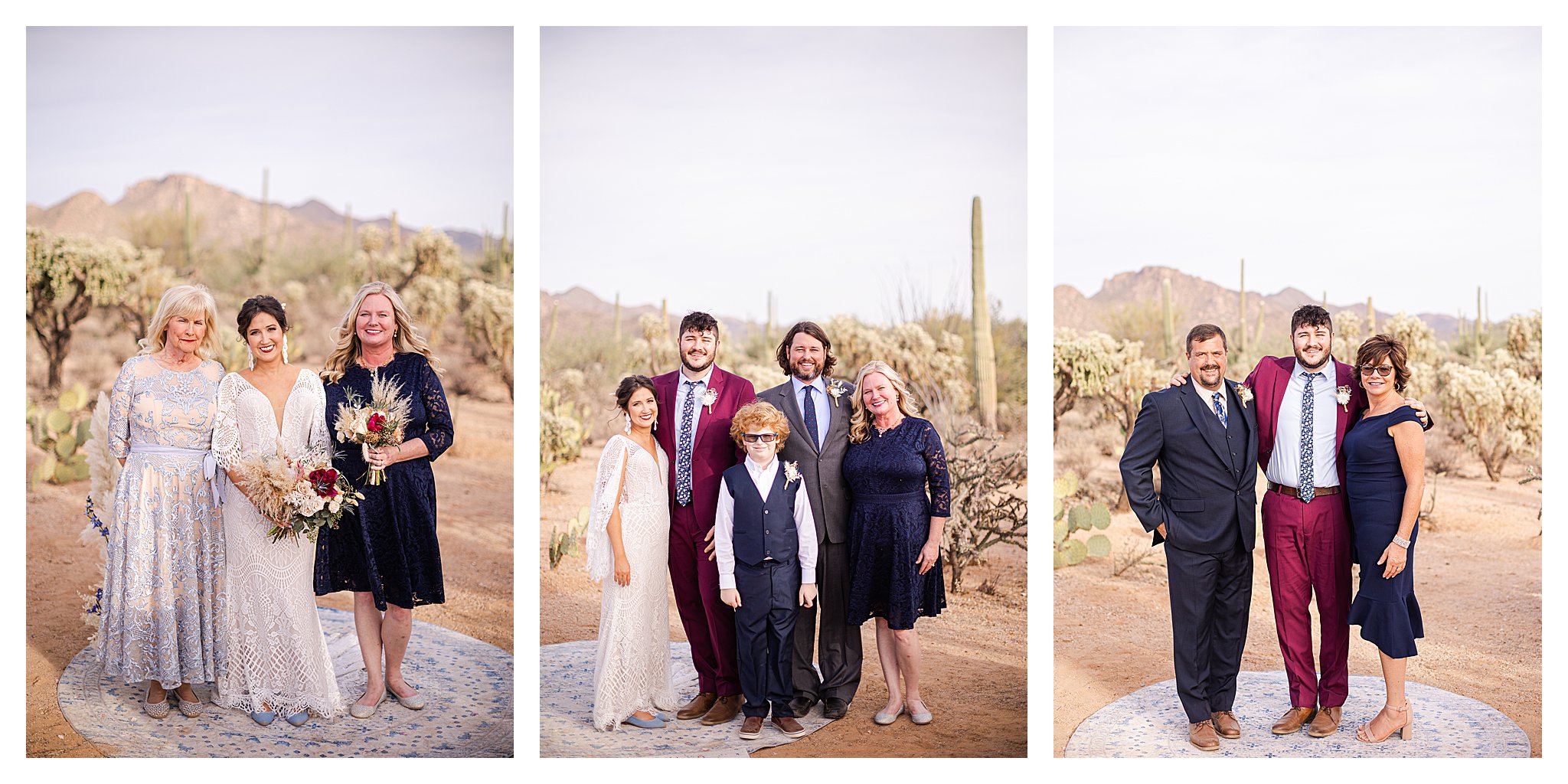 family photos at a wedding in the desert