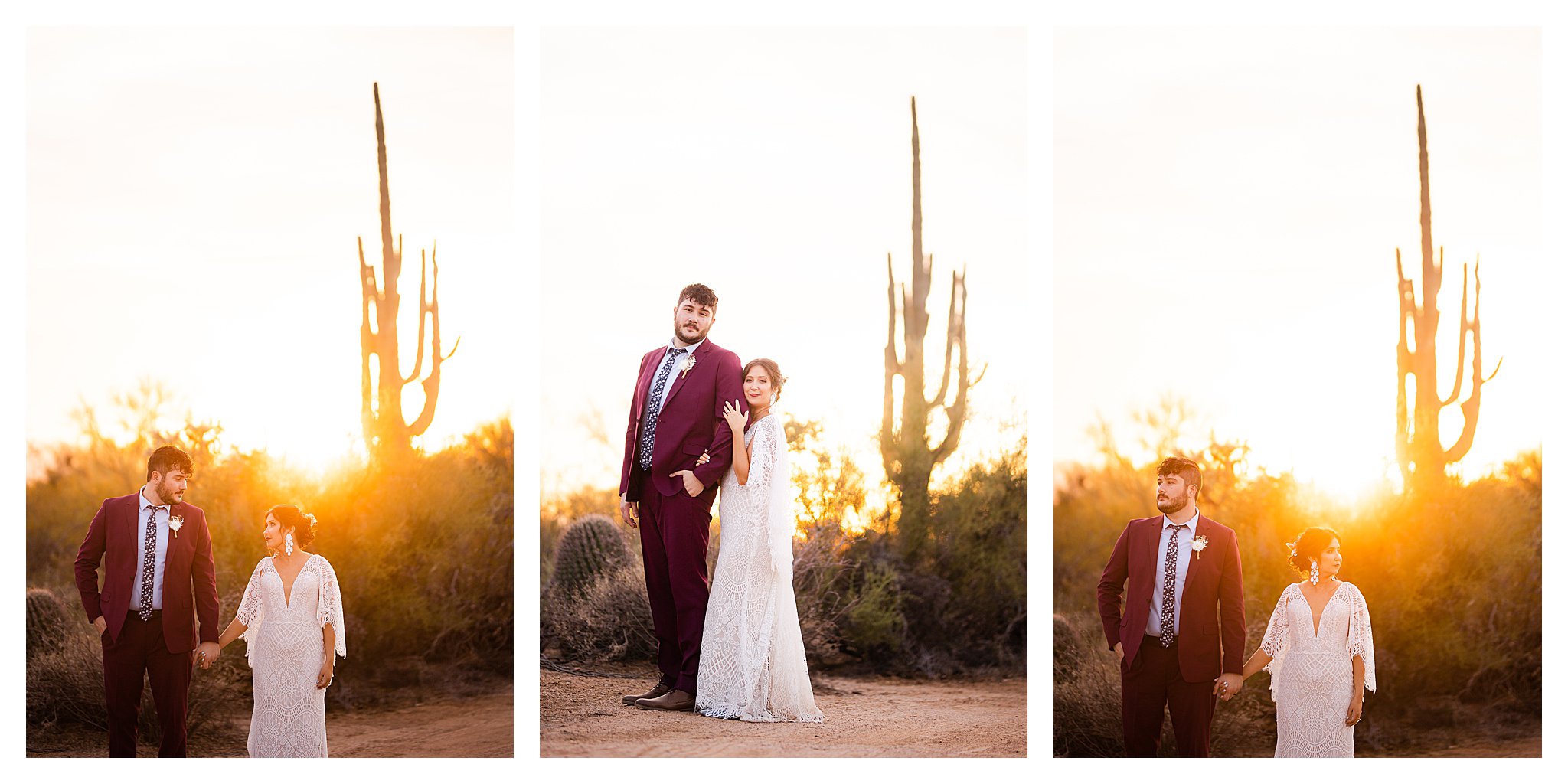 golden hour desert portraits of bride and groom